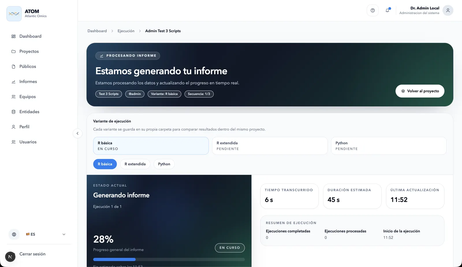 Generación de un informe en tiempo real