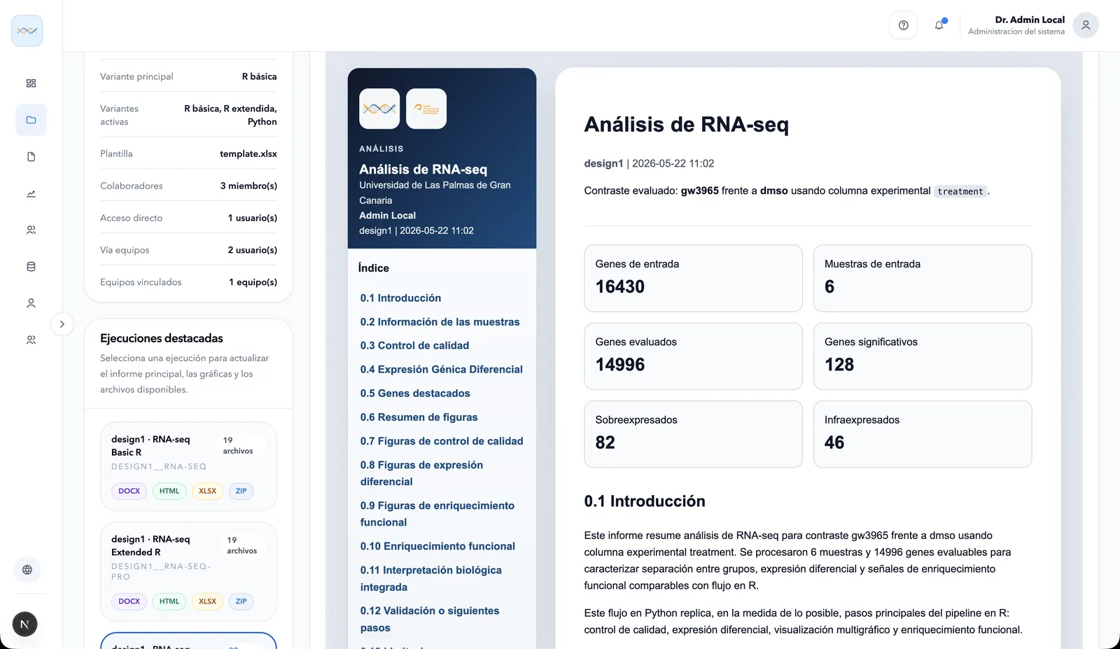 Informe de análisis RNA-seq generado por la plataforma