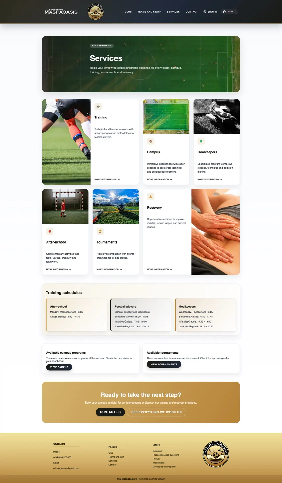 Página completa de la web del club